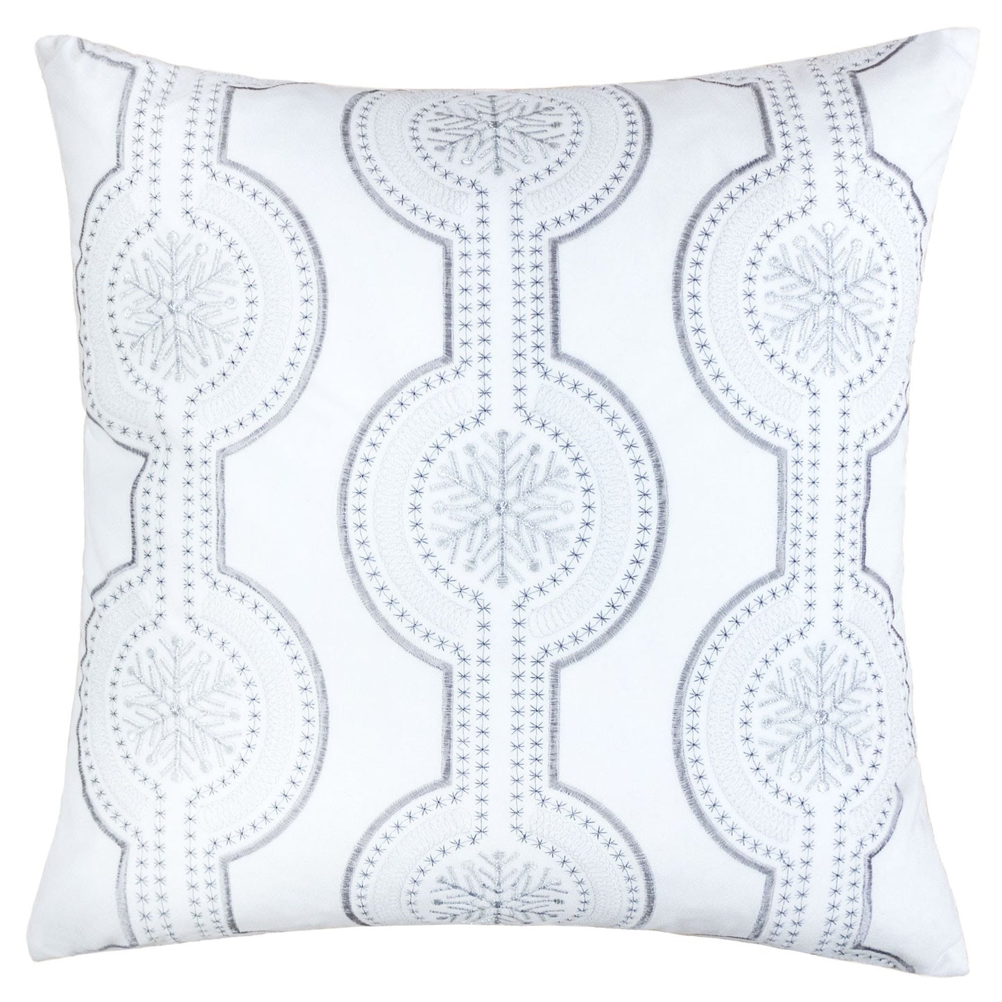 Embroidered Velvet Throw Pillow with Insert, 20x20 in, Snowflake Pattern, Hidden Zipper, White