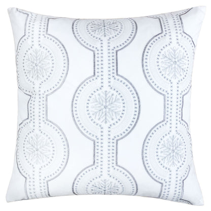 Embroidered Velvet Throw Pillow with Insert, 20x20 in, Snowflake Pattern, Hidden Zipper, White