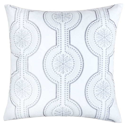 Embroidered Velvet Throw Pillow with Insert, 20x20 in, Snowflake Pattern, Hidden Zipper, White