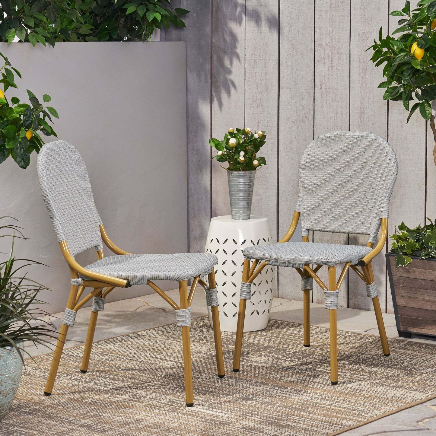 French Bistro Chair Rattan Seat For Dining Room 18 Inches Long 22.5 Inches Wide 3 Inches High Indoor Decor Gray