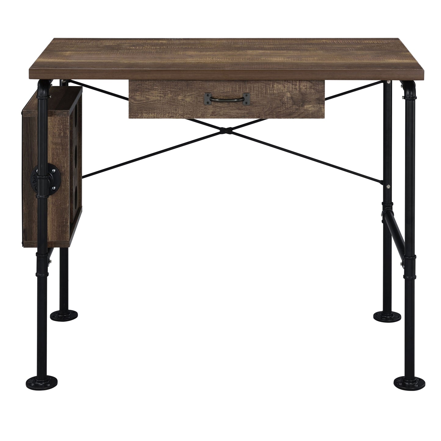 Industrial-Style Black and Weathered Oak Writing Desk with Storage
