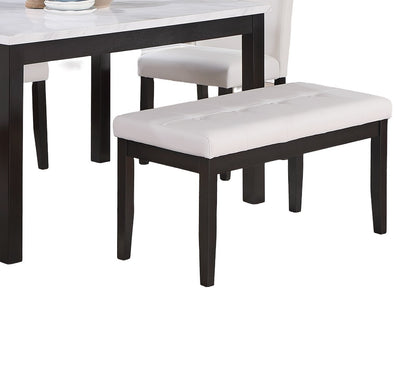Faux Marble Top 5Pc Dining Set With Bench And Chairs White