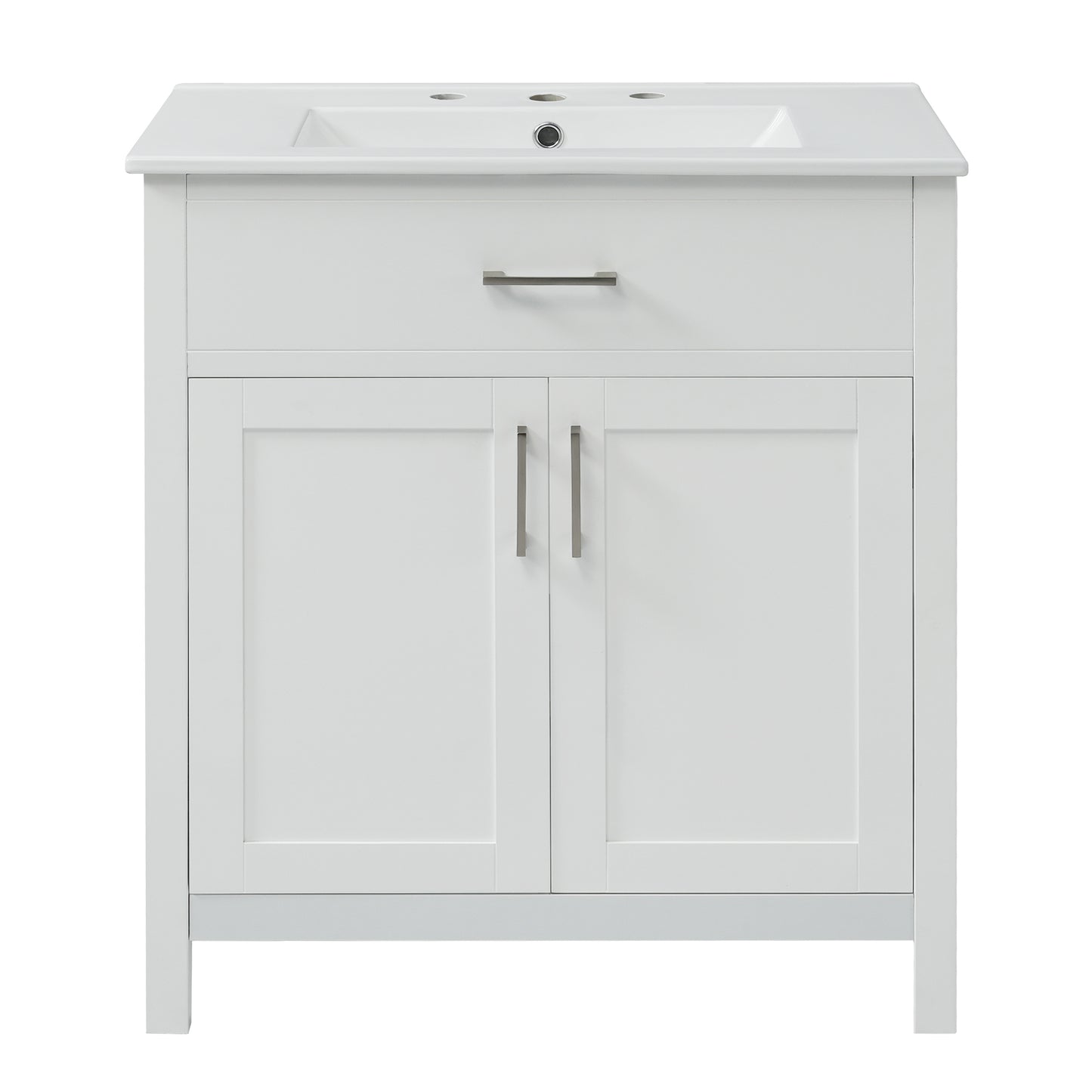Elegant 30-Inch White Bathroom Vanity with Ceramic Sink and Ample Storage for Compact Spaces