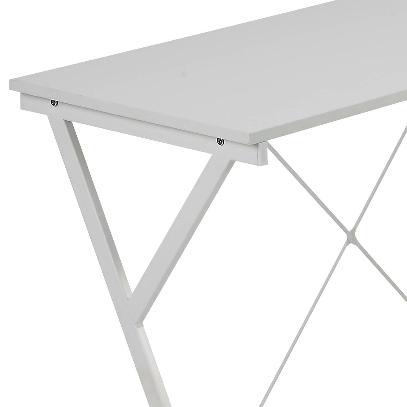 Modern White L-Shaped Workstation with Rolling CPU Stand