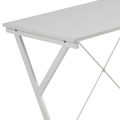 Modern White L-Shaped Workstation with Rolling CPU Stand