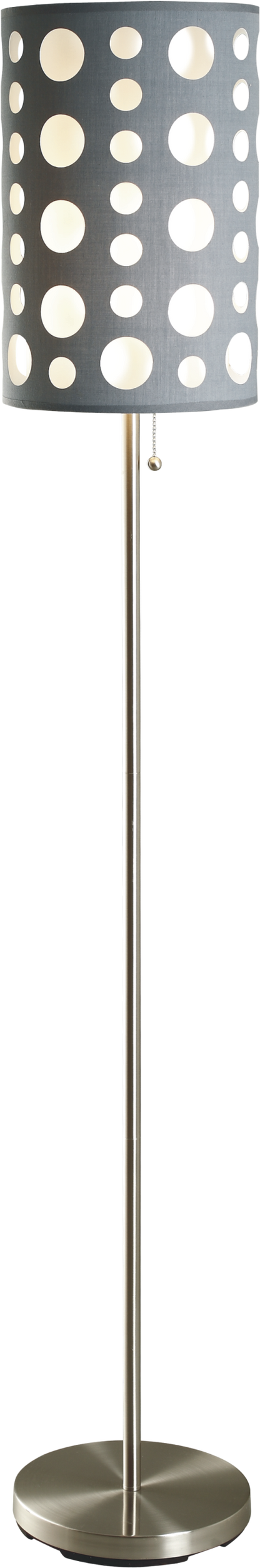 62-Inch Retro Floor Lamp with Chrome Frame, Dual-Layer Fabric Shade, Pull-Chain, UL Listed Grey/White