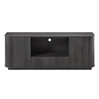 64-Inch TV Stand with Wave Front, Open Shelf, 2 Cabinets, Cable Management, MDF + Particleboard, Black