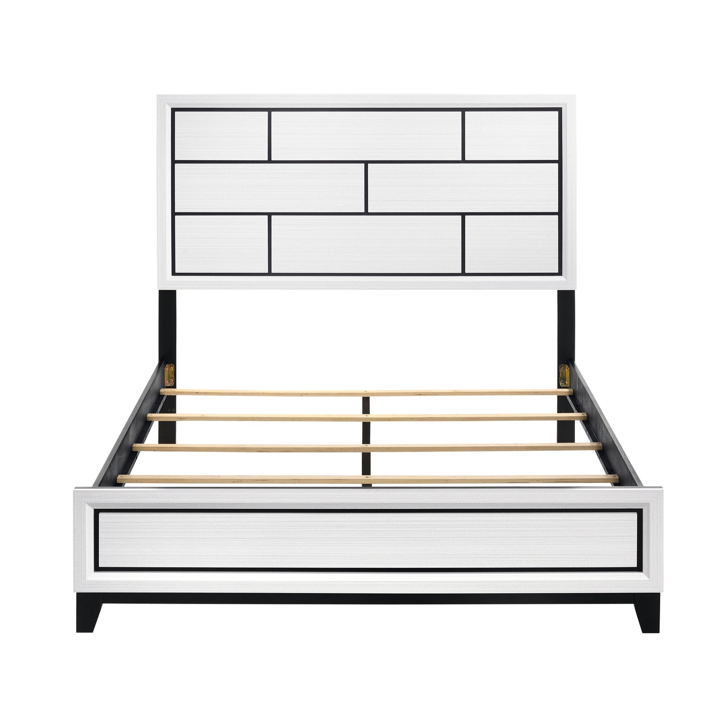Sleek White Contemporary Queen Bed with Elegant Black Accents