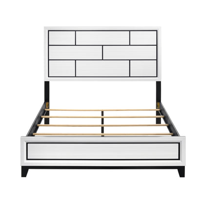 Sleek White Contemporary Queen Bed with Elegant Black Accents