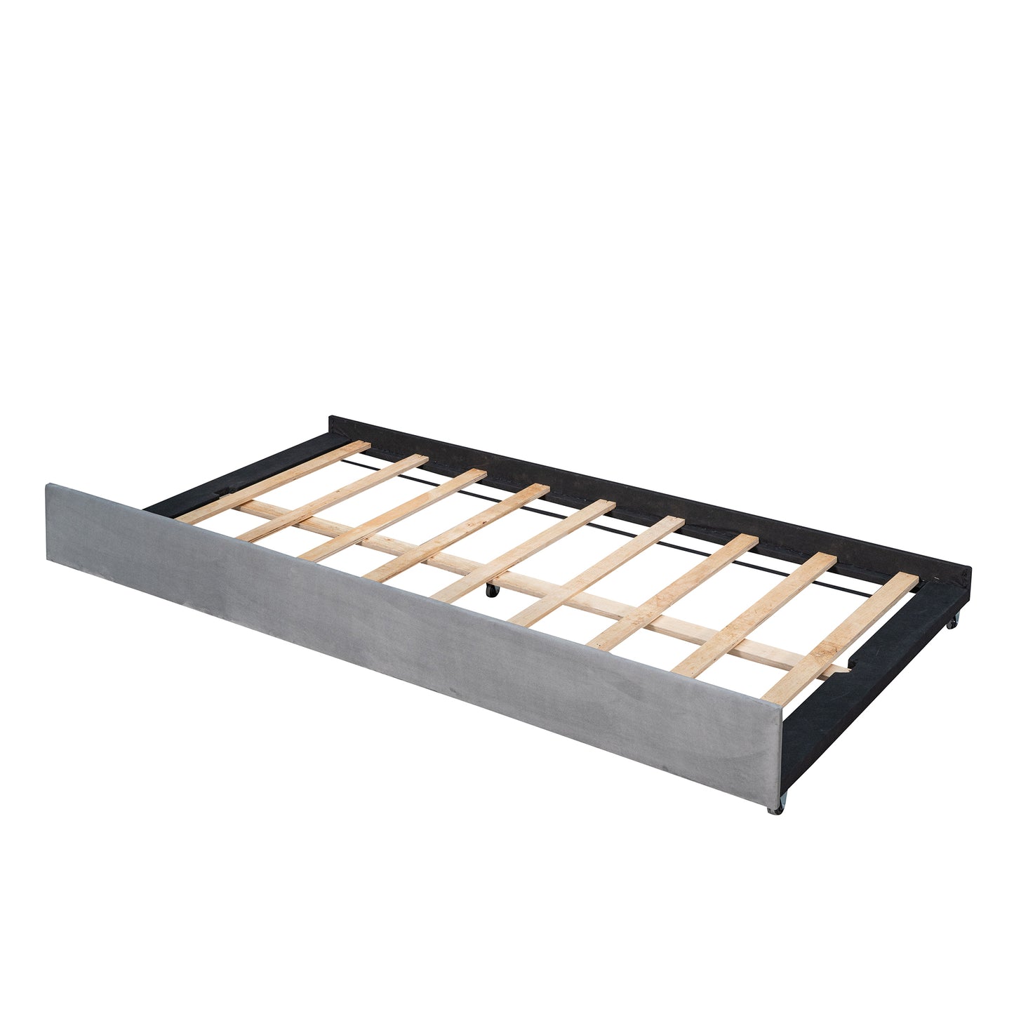 Elegant Gray Upholstered Twin Daybed Sofa with Trundle and Wooden Slats