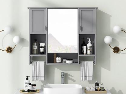 35'' x 28'' Modern Wall Mounted Bathroom Storage Cabinet, Bathroom Wall Cabinet with Mirror, Medicine Cabinet with Towels Bar