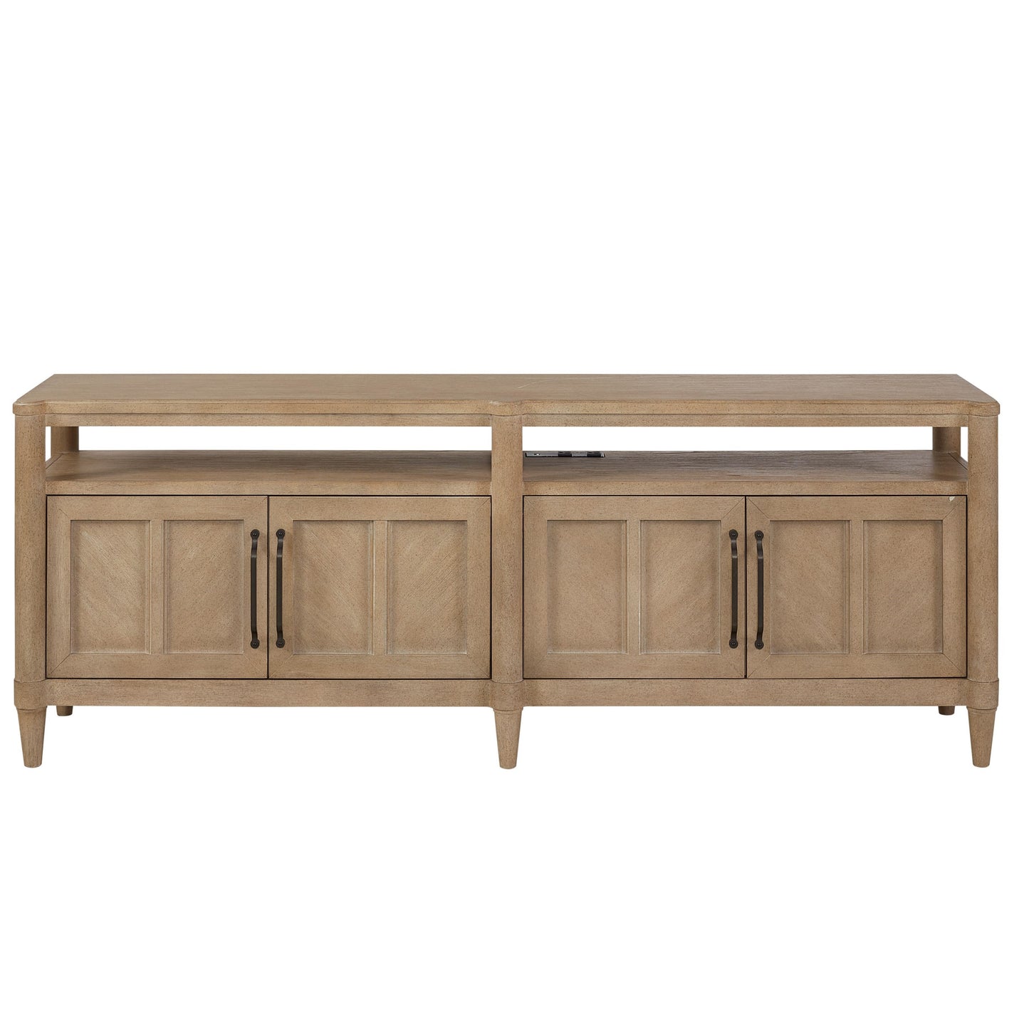 72-Inch Transitional Entertainment Console with Storage, Solid Wood + MDF, 4 Cabinets - Sand Finish