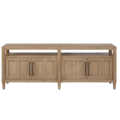 72-Inch Transitional Entertainment Console with Storage, Solid Wood + MDF, 4 Cabinets - Sand Finish