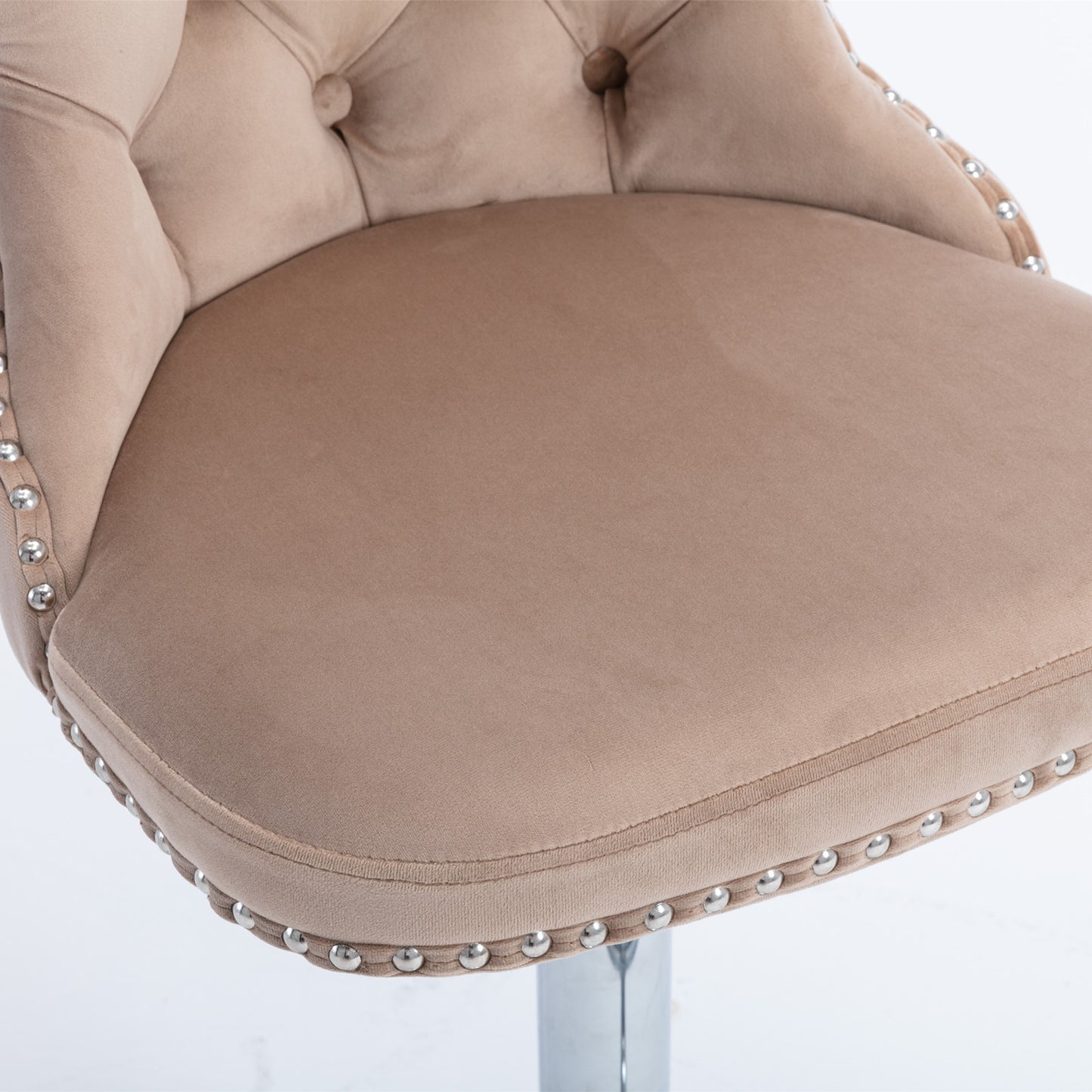 AA Velvet Swivel Bar Stools Adjustable 25 To 33 Chrome Khaki