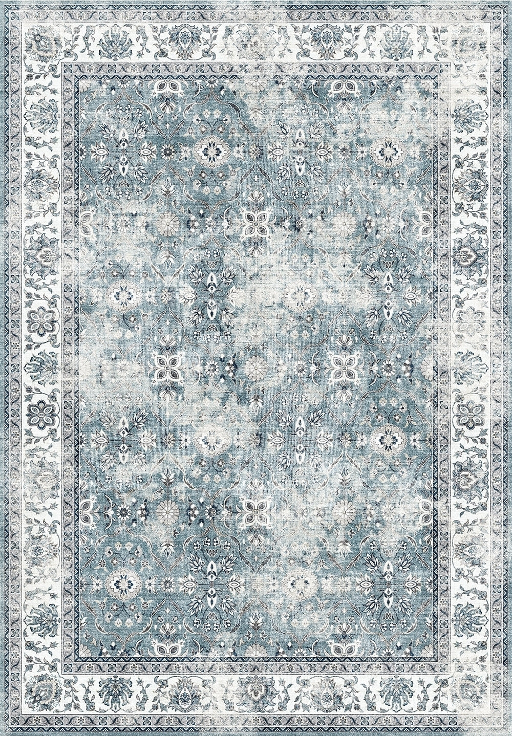 5x7 ft Machine-Washable Non-Slip Area Rug for High-Traffic Rooms & Entryways, Low-Pile Polyester Silver