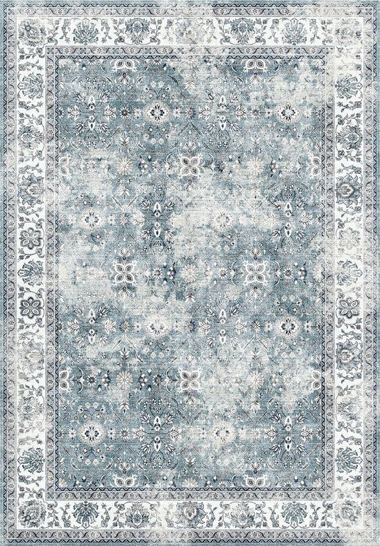 5x7 ft Machine-Washable Non-Slip Area Rug for High-Traffic Rooms & Entryways, Low-Pile Polyester Silver