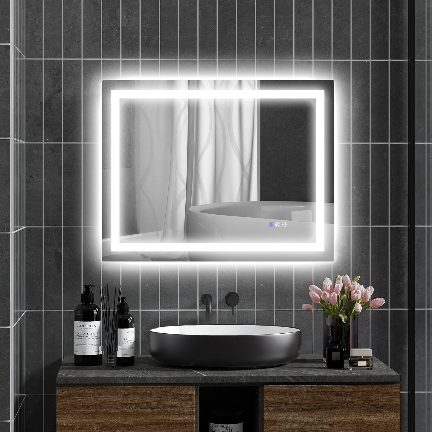 Backlit Anti-Fog LED Vanity Mirror for Bathroom, 35" x 28", Dimmable with Memory Function and Color Temperature Control, Wall Mounted Design