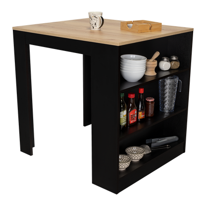 Multifunctional Kitchen Counter Table Shelves Pine Black
