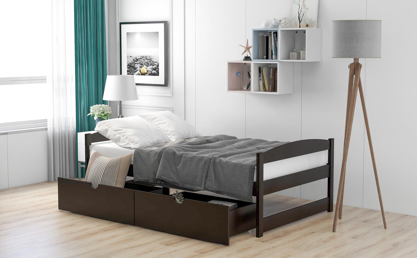 Espresso Twin Platform Bed with Dual Storage Drawers
