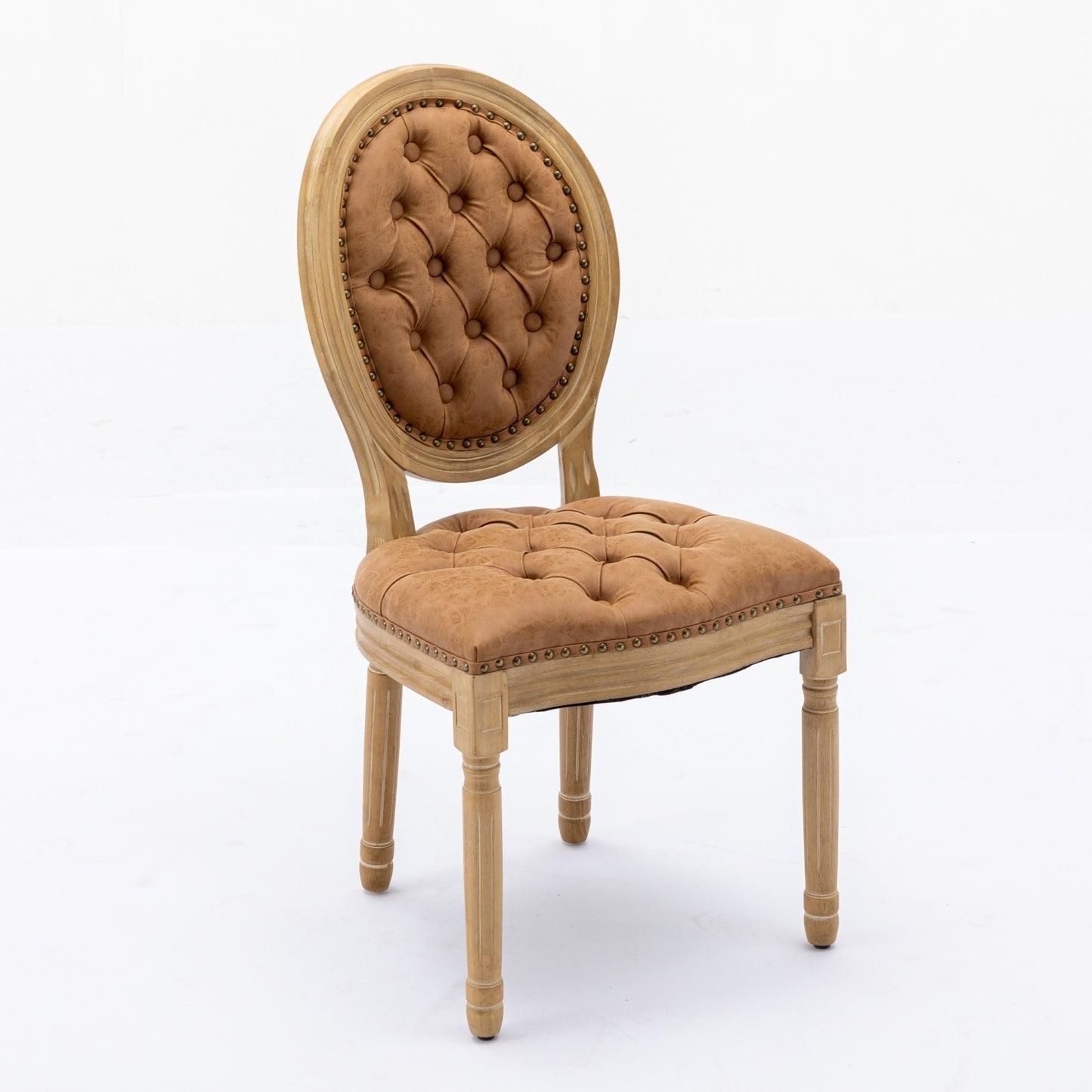 French Style Solid Wood Dining Chair Set of 2 with PU Leather, Nailhead, High Back, Rubberwood Orange