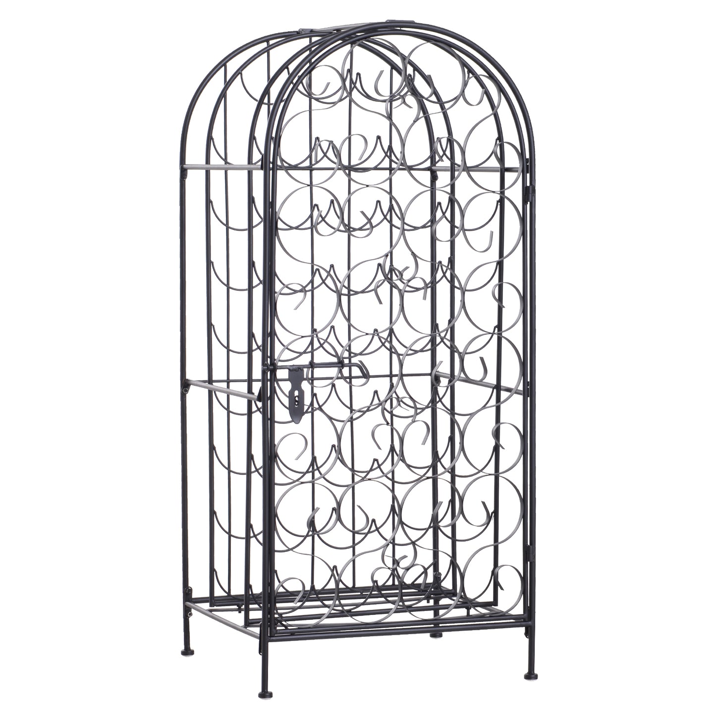 Black Wrought Iron Wine Cabinet With Lock For 35 Bottles