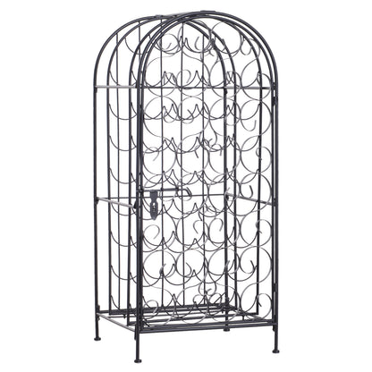 Black Wrought Iron Wine Cabinet With Lock For 35 Bottles