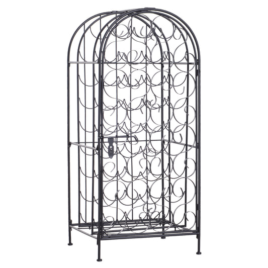 Black Wrought Iron Wine Cabinet With Lock For 35 Bottles
