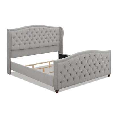 Marcella King Size Upholstered Shelter Headboard Bed Set in Silver Grey