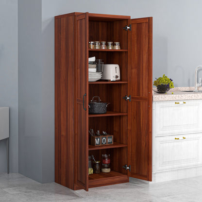 Elegant Tan Freestanding Kitchen Pantry with 5-Tier Shelving and Adjustable Storage Options