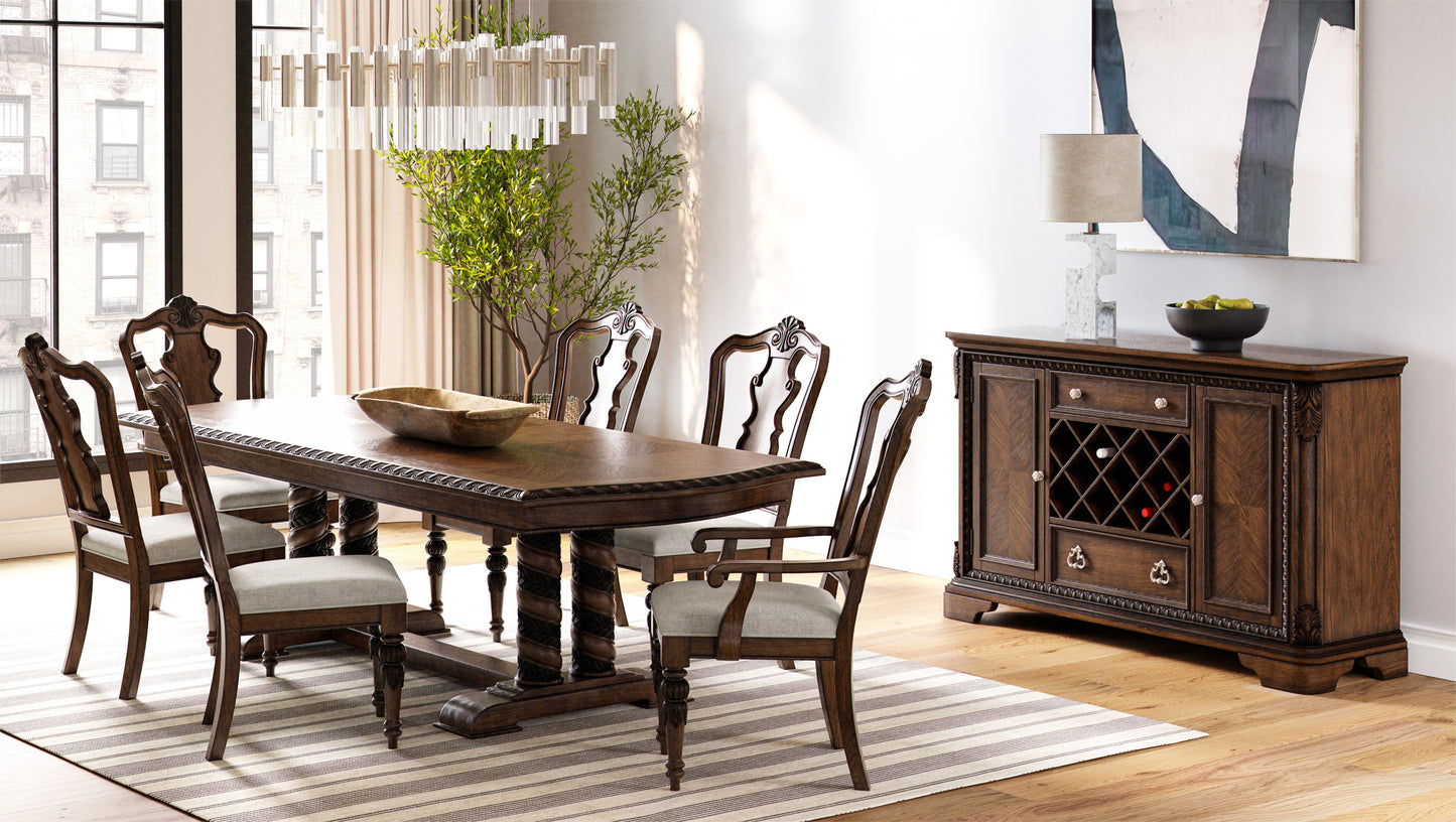 Traditional Queen Anne Dining Side Chair with Upholstered Seat, Solid Wood + MDF, 27x20x43 in Mahogany