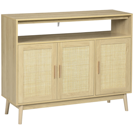 HOMCOM Boho Sideboard Buffet Cabinet with Rattan Doors, Natural