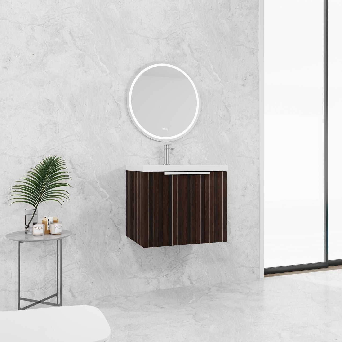 24-Inch Wall-Mounted Bathroom Vanity with Soft-Close Doors and Resin Sink for Compact Spaces