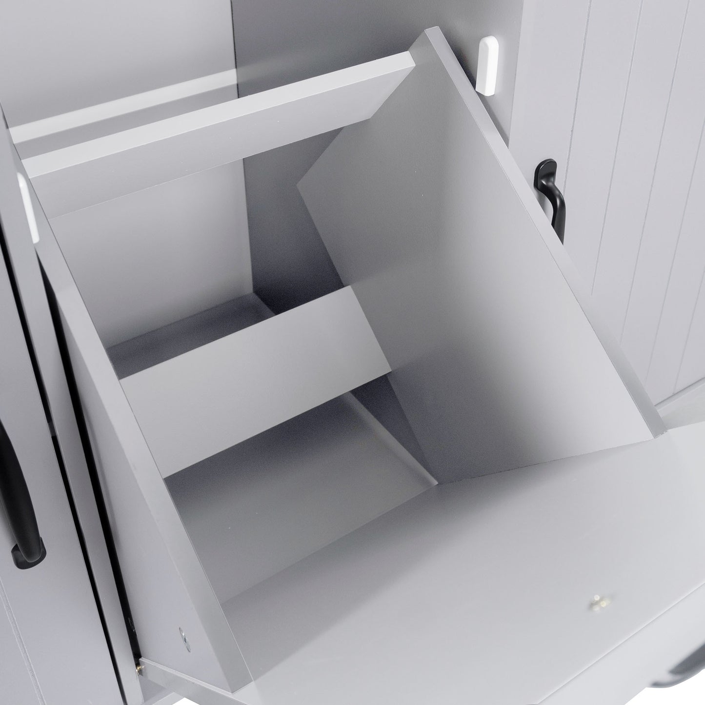 Grey Rolling Kitchen Island with Drop Leaf and Trash Can Storage, Spice Rack, Towel Rack, and Adjustable Shelves