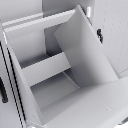 Grey Rolling Kitchen Island with Drop Leaf and Trash Can Storage, Spice Rack, Towel Rack, and Adjustable Shelves