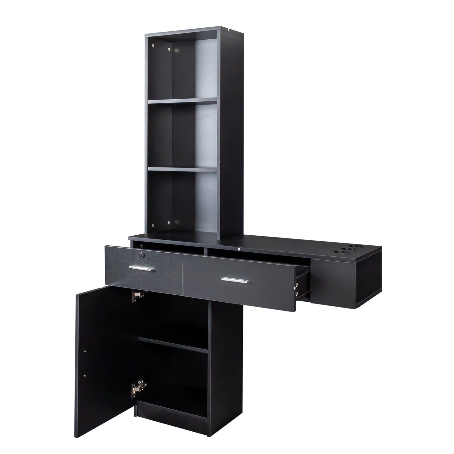 Vanity Desk for Hair Styling with Multi-Layer Storage and Large Capacity, Home Salon Black