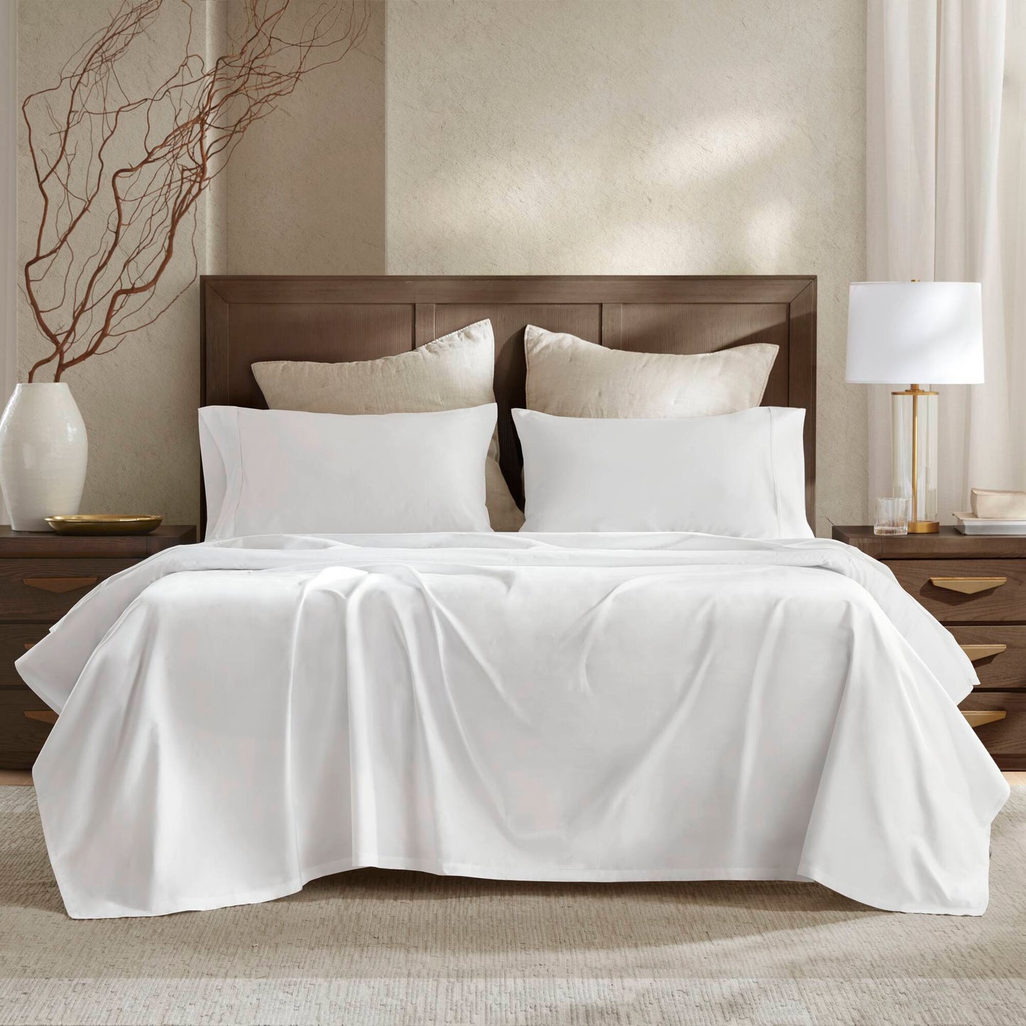 King Sateen Sheet Set, 4-Piece, 400TC, 100% Egyptian Cotton, Deep Pocket 16in, Flat + 2 Pillowcases White