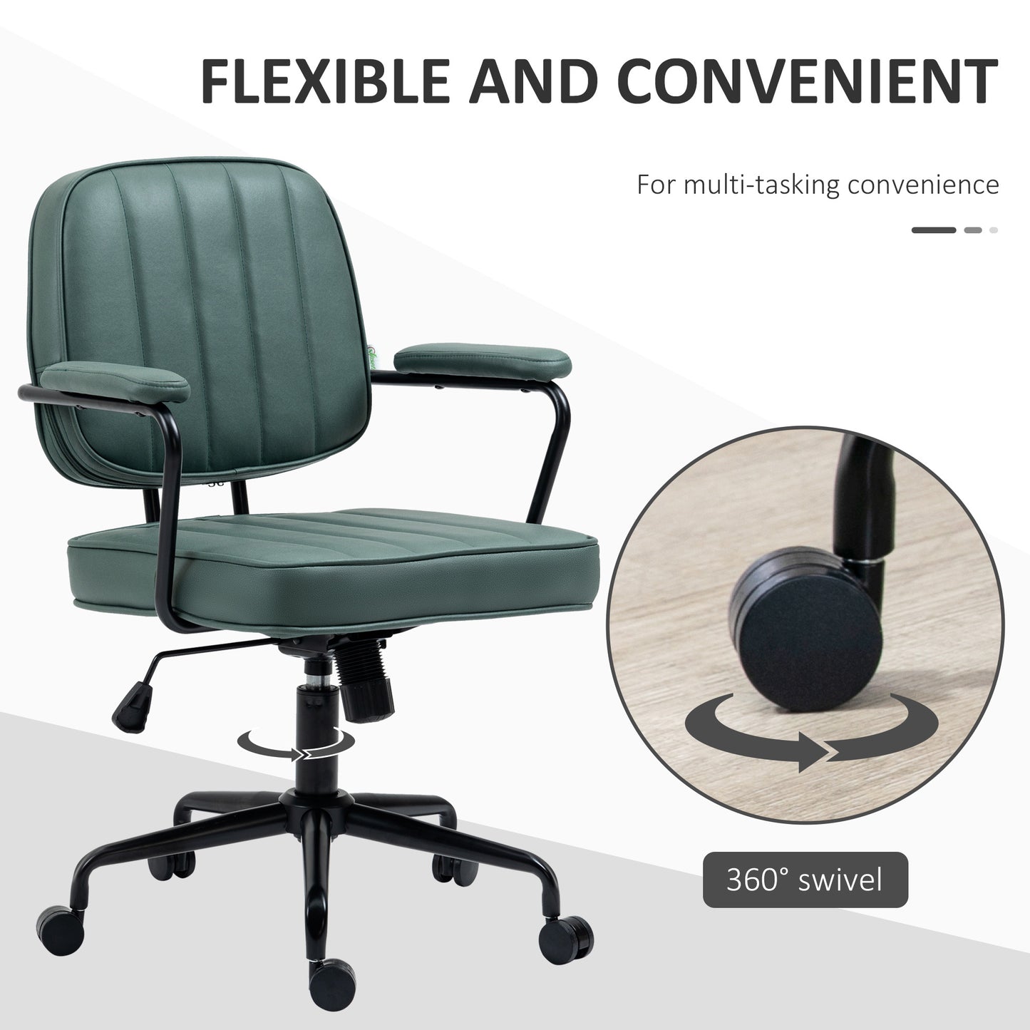 Adjustable Green Home Office Chair with Tilt Function and Lumbar Support