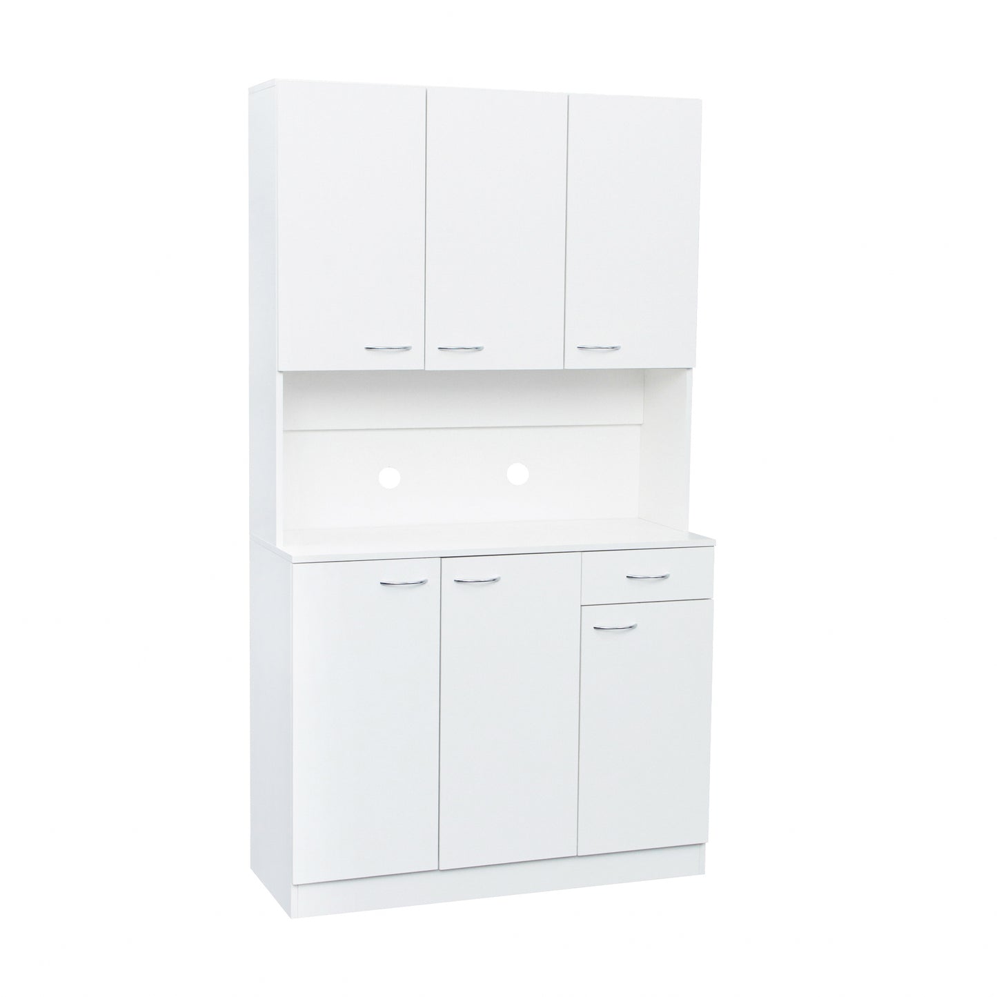 Elegant 70.87" Tall White Wardrobe & Kitchen Cabinet with 6 Doors, 1 Drawer, and Open Shelves for Stylish Storage
