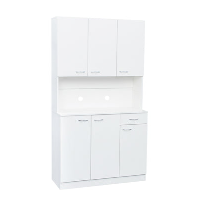 Elegant 70.87" Tall White Wardrobe & Kitchen Cabinet with 6 Doors, 1 Drawer, and Open Shelves for Stylish Storage