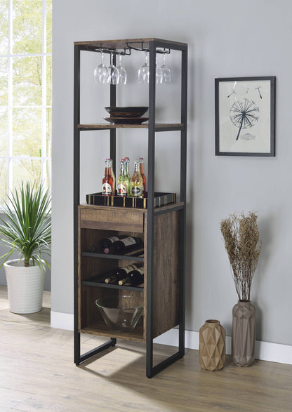 Contemporary Weathered Oak And Black Wine Storage Rack