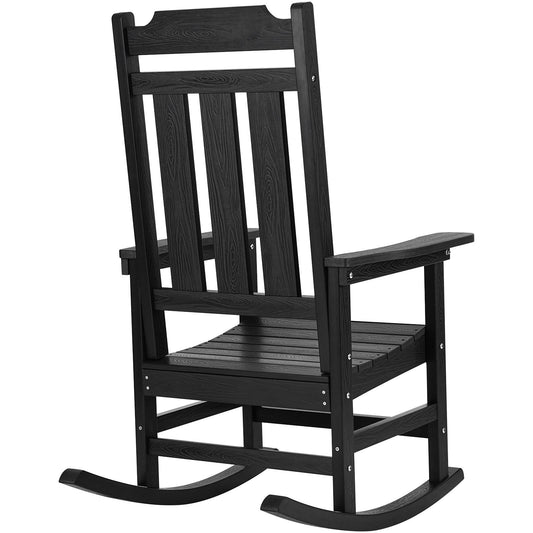 Outdoor HIPS Plastic Porch Rocker Set Of Two High Back Chairs 400 Lb Weight Capacity 33in L X 24in W X 12.5in H Black