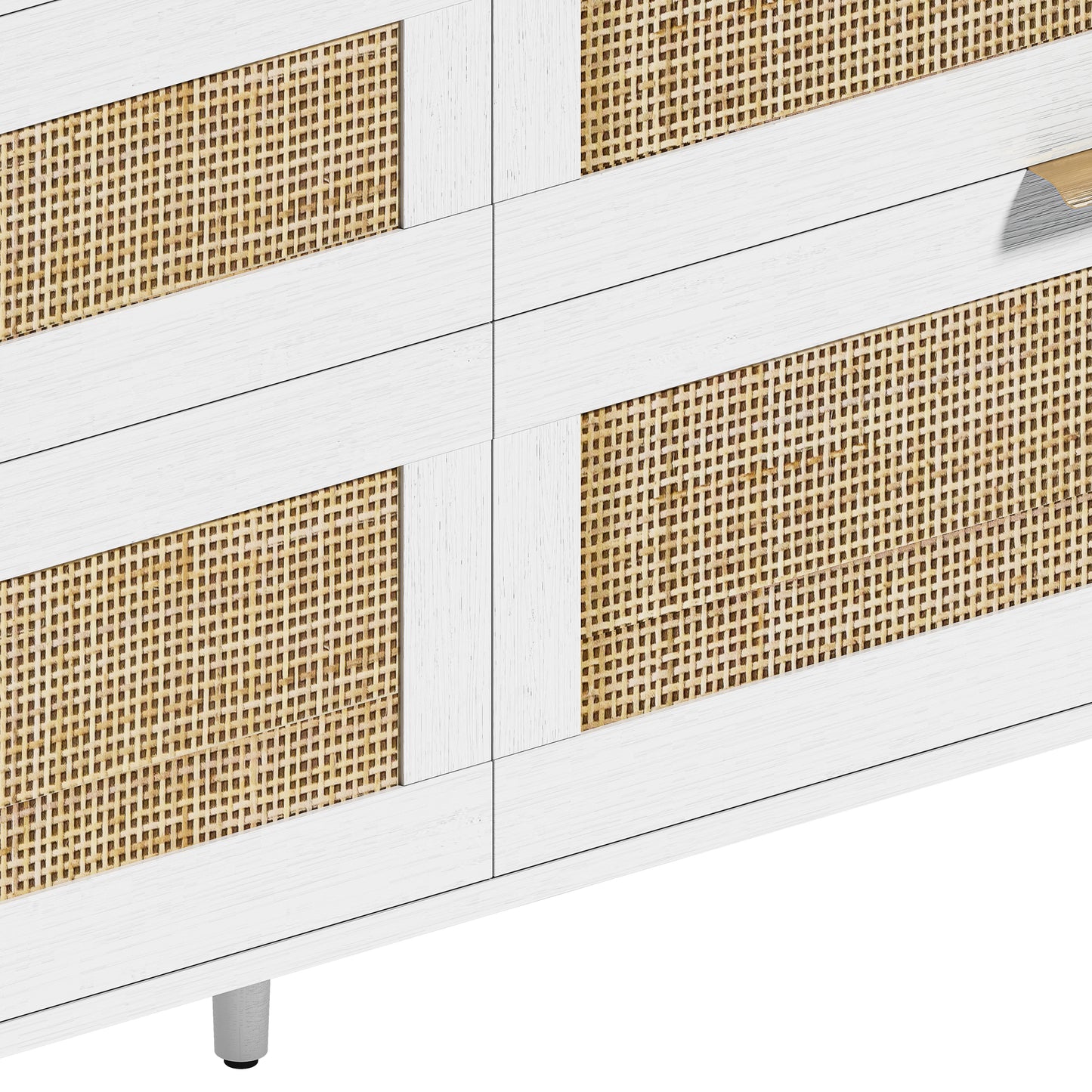 Elegant 59" White Rattan Dresser with 6 Drawers for Stylish Storage Solutions