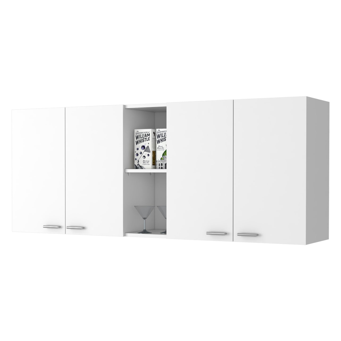 Winslow 59" Modern Wall Cabinet with Four Doors and Two Shelves for Kitchen Storage