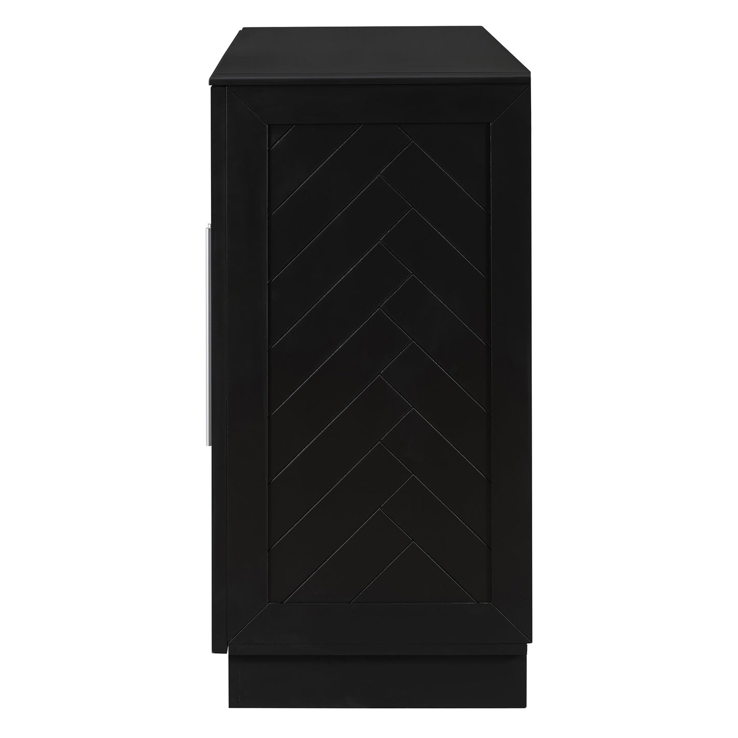 TREXM Sideboard with 4 Doors Large Storage Space Buffet Cabinet with Adjustable Shelves and Silver Handles for Kitchen, Dining Room, Living Room (Black)