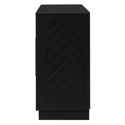 TREXM Sideboard with 4 Doors Large Storage Space Buffet Cabinet with Adjustable Shelves and Silver Handles for Kitchen, Dining Room, Living Room (Black)