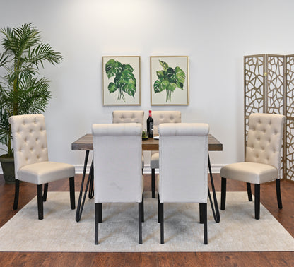 7 Piece Dining Set With Hairpin Table And Six Chairs Brown