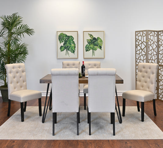 7 Piece Dining Set With Hairpin Table And Six Chairs Brown