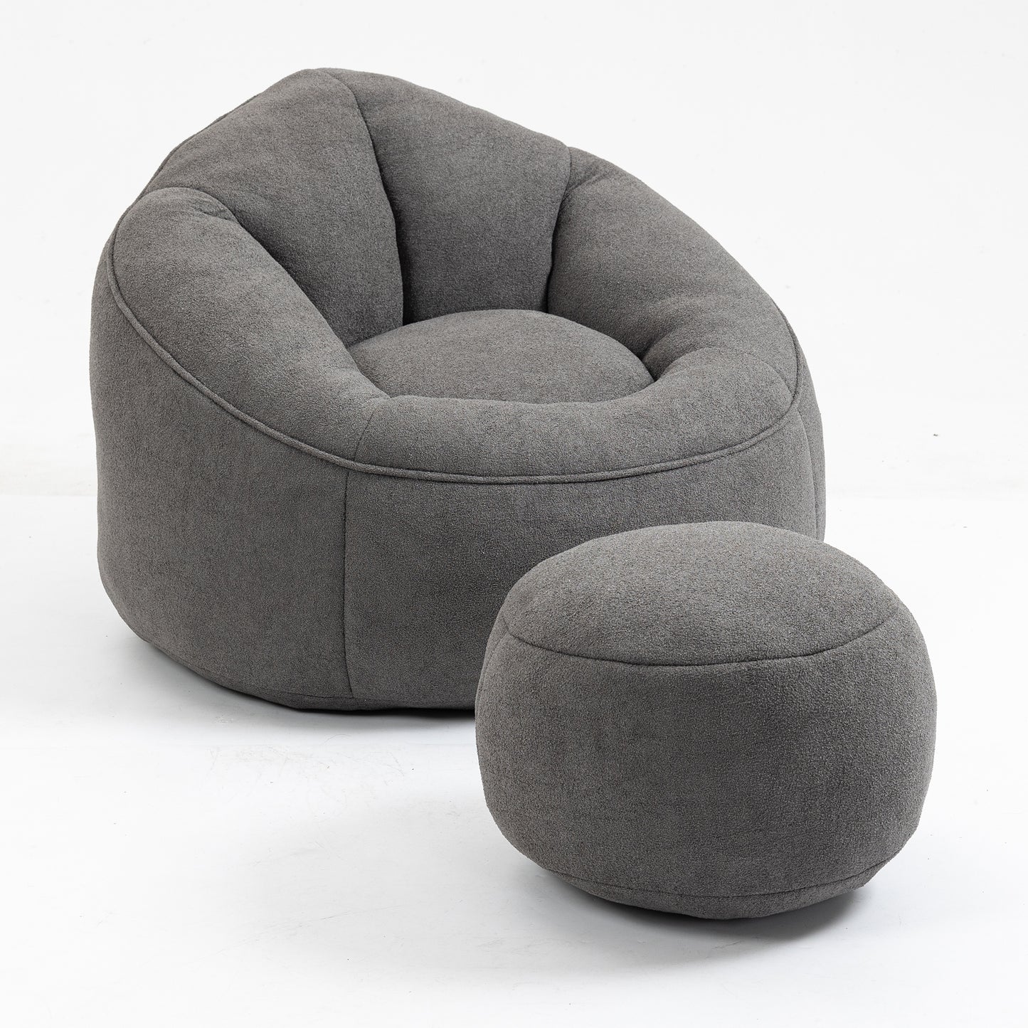 Bean Bag Sofa Chair with High-Pressure Foam, Footrest, Microfiber Upholstery, 40x37.5x32 in Grey