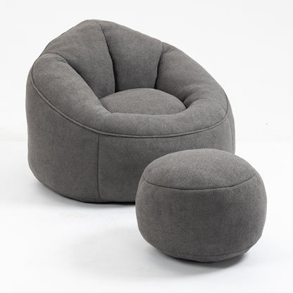 Bean Bag Sofa Chair with High-Pressure Foam, Footrest, Microfiber Upholstery, 40x37.5x32 in Grey
