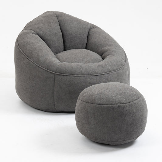 Bean Bag Sofa Chair with High-Pressure Foam, Footrest, Microfiber Upholstery, 40x37.5x32 in Grey